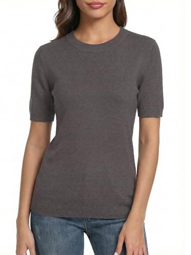 LaGracia Short Sleeve Sweater for Women Wool Blend Crewneck Business Casual Pullover Lightweight Sweaters view 2