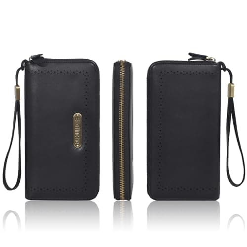 Large Genuine Leather Women Wallet Bifold Purse Clutch RFID Block Card Holder Zipper Wristlet Strap for Ladies Checkbook view 6