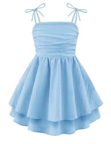 Arshiner Girls Blue Easter Dresses Formal Summer Beach Boho Hawaiian Casual Spaghetti Strap Midi Tween Girl Sundress Size 10-12