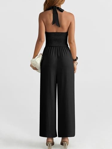 ANRABESS Womens Summer Dressy Halter One Piece Jumpsuits with Pockets view 2