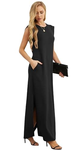 GRECERELLE 2026 Women Year-Round Casual Round Neck Loose Split Wrinkle-Free Long Maxi Vacation Dress with Pockets (XXS-4XL) view 4