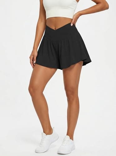 gaimoliso Crossover 2-in-1 Flowy Workouts Shorts Women Running Shorts with Pockets Spandex Shorts for Athletic Tennis Skorts view 4