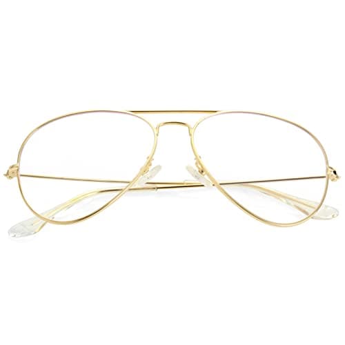 Kursan Clear Lens Aviator Glasses for Women Men Fashion Metal Frame Non-Prescription Eyeglasses (Gold) view 4