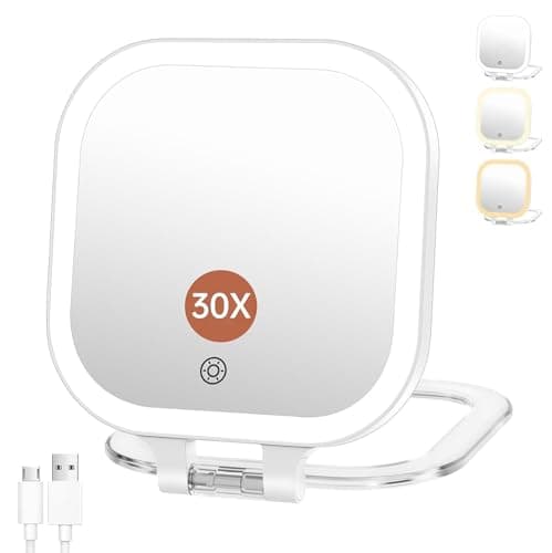 3.5" Rechargeable Travel Makeup Mirror 30X Magnification (White) — image 1