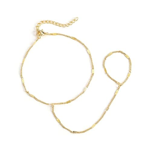 BAYLAY Hand Chain Bracelet, 14K Gold Plated Ring Bracelet Hand Chain Dainty Gold Bracelet for Women Trendy Finger Ring Slave Bracelets Hand Jewelry for Women Summer Beach Boho Gifts Trendy Stuff — image 1