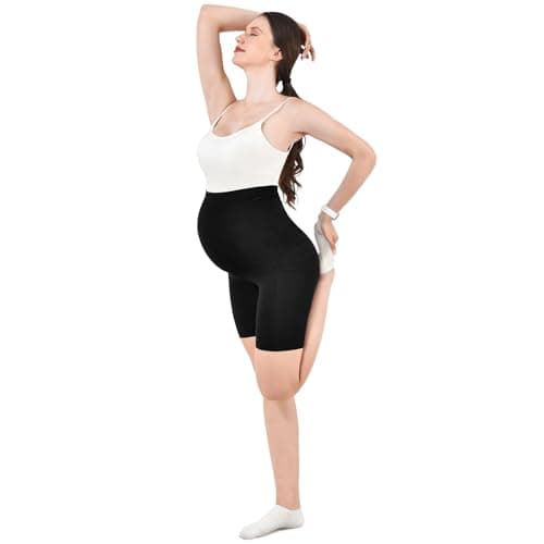 Walifrey Women's Maternity Shorts with Pockets Over The Belly,Pregnancy Yoga Pants Activewear Biker Shorts Casual view 6