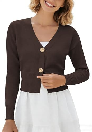 Women’s Spring V Neck Cardigan Lightweight Cropped Button Down Knit Sweater for Layering,Office Casual Wear view 4