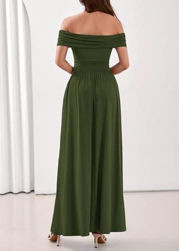 KIRUNDO Cocktail Dresses for Women 2026 Summer Off The Shoulder Ruched Pleated Long Flowy Formal Party Maxi Dresses Pockets view 2