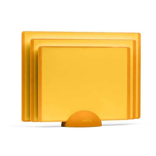 SMIRLY Plastic Cutting Board Set with Holder 3 Pieces, Non-Slip Dishwasher Safe Chopping Boards for Kitchen, Yellow — image 1