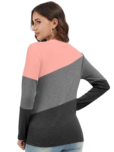 Jeqeocafy Women's Color Block Tunics Tops Crewneck Long Sleeve Shirts Casual Pullover Loose Fit T-Shirt view 5