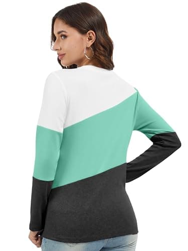 Jeqeocafy Women's Color Block Tunics Tops Crewneck Long Sleeve Shirts Casual Pullover Loose Fit T-Shirt view 5
