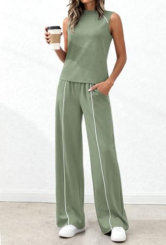 BTFBM Two Piece Sets for Women Summer Outfits 2026 Lounge Sets Mock Neck Tops Wide Leg Pants Travel Fashion Clothing view 4