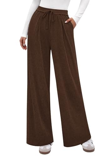 PRETTYGARDEN Women's Wide Leg Pants 2026 Fall Clothes Elastic High Waisted Knit Lounge Palazzo Pant Trousers with Pockets — image 1