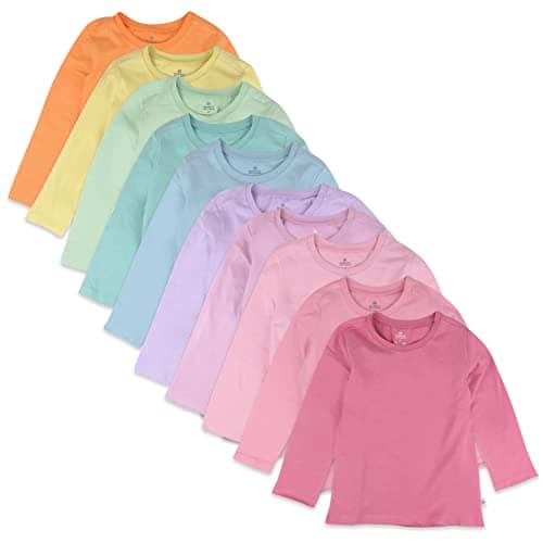 HonestBaby 10 Pack Long Sleeve T Shirts 100% Organic Cotton for Toddler, Boys, Girls, Rainbow Pinks, 3T