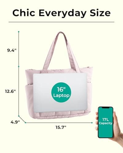 U+U Puffer Tote Bag for Women, Quilted 16" Laptop Work Tote with Yoga Mat Strap & Luggage Sleeve for Travel Gym view 6
