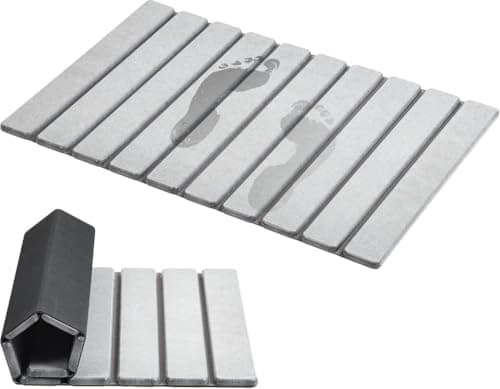AWW Foldable Stone Bath Mat, Super Absorbent Diatomaceous Earth Mats, Non-Slip 23.6 x 15.5 Inch Quick Drying Mat, Compact and Easy to Store Bath Mats for Bathroom, Easy to Clean, Light Grey