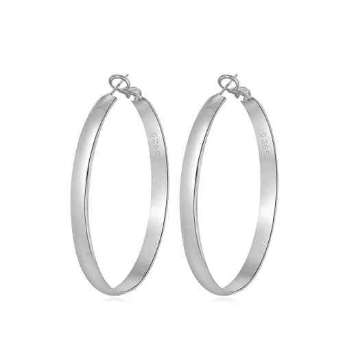 DHZJTSL 5mm Wide Gold Hoop Earrings for Women, 14K Gold Plated Big Chunky Hoop Earrings with S925 Sterling Silver Post, Hypoallergenic Lightweight Earrings Jewelry for Women 30/40/50/60/70mm view 1