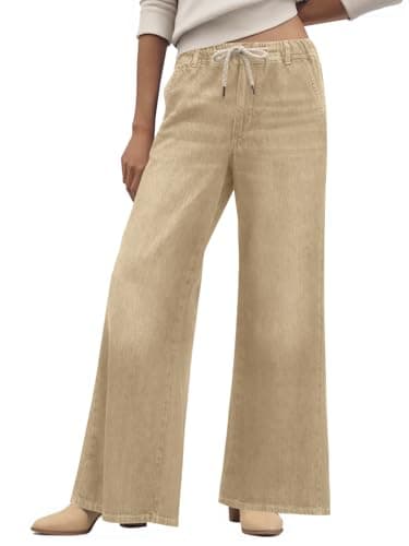 Cicy Bell Womens Wide Leg Flare Jeans Casual Drawstring High Waist Vintage Denim Pants with Pockets — image 1
