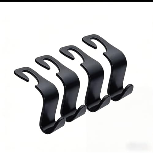 Lead Golden Car Seat Headrest Hooks, 4-Pack Black ABS Plastic Storage Organizer, Universal Headrest Mount Hangers for Purses, Coats, Umbrellas, Grocery Bags, Modern Style, 13 lbs Capacity — image 1