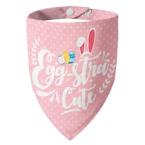 ICEMOOD Easter 2-in-1 Dog Bandana with Egg-Stra Cute & Some Bunny Love Me Lovely Saying, Pink Pet Holiday Costumes Scarf with Snap Button, Small to Medium Breeds (5-30lbs)