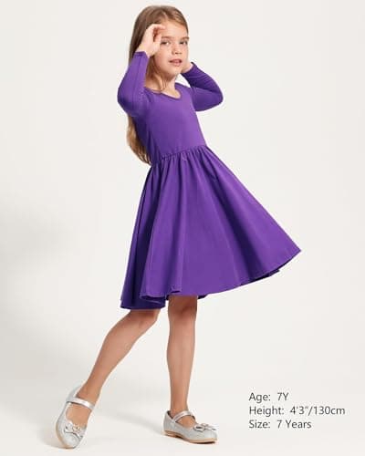 Stelle Long Sleeve Girls Dress Toddler White Dresses Skater Twirl Cotton A-Line Dress for School Casual view 6