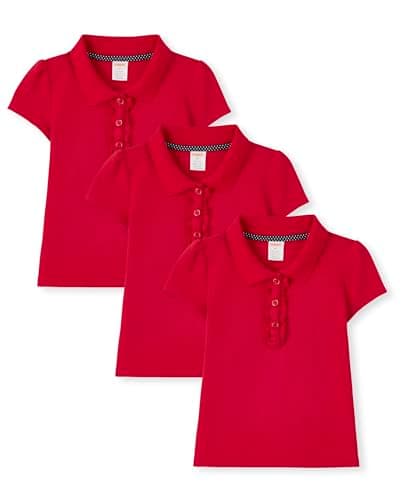 Gymboree,Girls,and Toddler Short Sleeve Ruffle Polo Shirt,Red 3-Pack,6