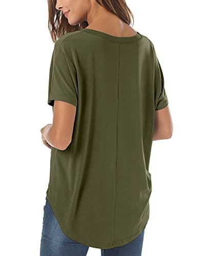 Herou Casual Summer Short Sleeve High Low Loose T Shirt Basic Tees Tops for Women view 3