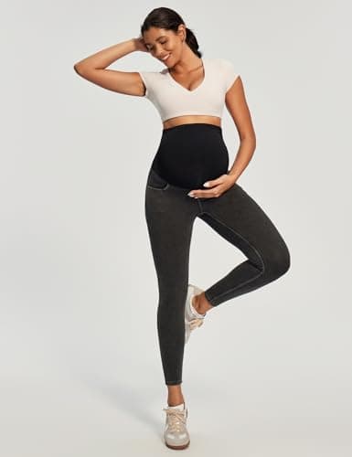 Stretchy Maternity Jeans Over Belly Pants for Work Pockets Comfy Clothes | Pull-On No Zipper/Buttons, 4 Deep Pockets, 4-Way Stretch, High-waisted Belly Support, Skinny, All-day Comfort, Commutes view 2