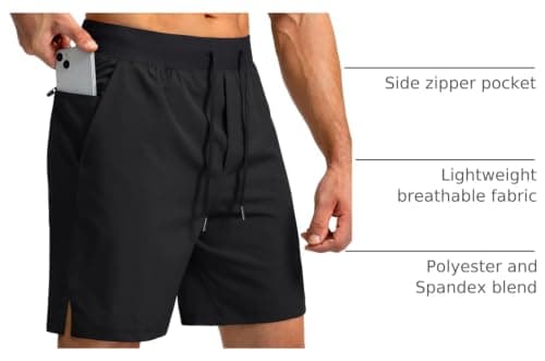 Soothfeel Men's Athletic Running Shorts Zipper Pockets 9"/7"/5 Workout Gym view 4