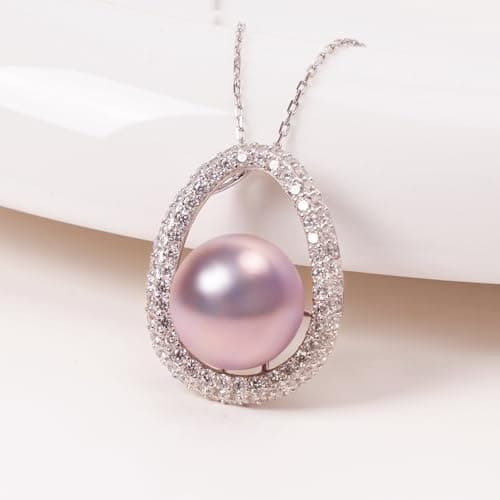 Pink Pearl Necklace for Women, 12mm Freshwater Pearl Jewelry with Purple Single Pendant | with 925 Sterling Silver 18" Chain, Gift for Valentine's Day, Mother's Day, Wife, Mom, Anniversary view 2