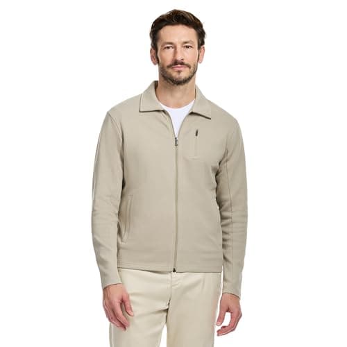 SAKS FIFTH AVENUE Men's Pique Premium Knit Full Zip, Classic-Fit & Richly Detailed, Navy, XS