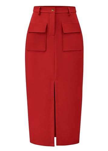 KIRUNDO Midi Skirts for Women Spring Summer High Waisted Cargo Trendy Pencil Slit Dressy Casual Business Work Long Skirt — image 1