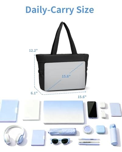 WANDF Work Tote Bag for Women, Puffy 15.6" Laptop Bag with Cup Holder, Quilted Handbag Travel Gym Bag for Nurse Teacher view 6
