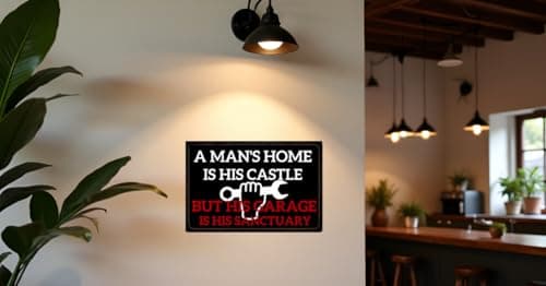 Carastora Men's Vintage Garage Decor, Funny Metal Tin Sign, Quote "A man's home is his castle, his garage his sanctuary", Rustic Style Den Home Bar Accessory, 12x8 Inch view 5
