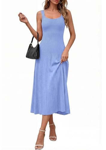 PRETTYGARDEN Spring Dresses for Women 2026 Summer Casual Sleeveless Square Neck A Line Knit Pleated Midi Cocktail Party Dress view 2