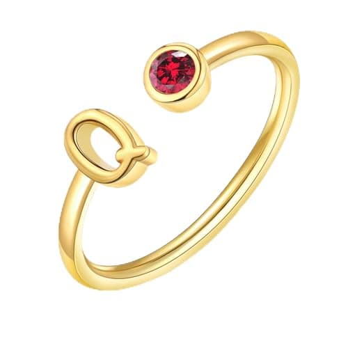 ZNBOH Gold Birthstone Initial Rings for Women Non Tarnish Dainty 14K Gold Plated Adjustable Letter Ring for Women Stackable Cute Thumb Pinky Fashion Unique Open Simple Birthday Gifts Jewelry — image 1