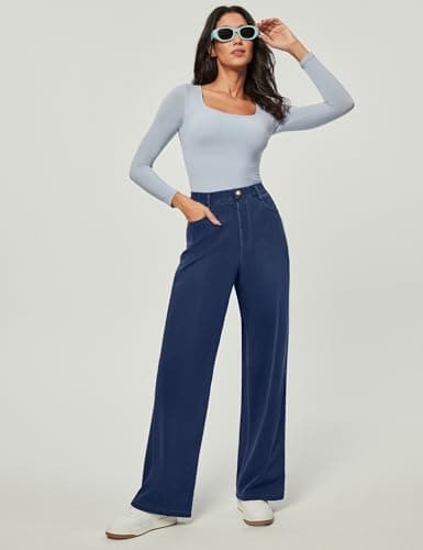 IUGA Stretchy Wide Leg Jeans for Women High Waist Sweatpants Pull On Jeans | 4 Pockets, Soft Stretchy Denim, No Zipper, Petite/Regular, Baggy, Casual, Elastic Waist, Straight Leg view 6