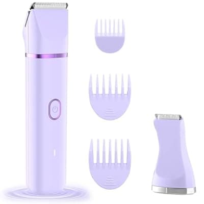 Bikini Trimmer for Women, 2-in-1 Waterproof Painless Body Shaver for Legs, Underarms, Bikini Line with Narrow & Wide Ceramic Blades, 3 Combs, USB Rechargeable, Travel Friendly Gift for Women,Mauve