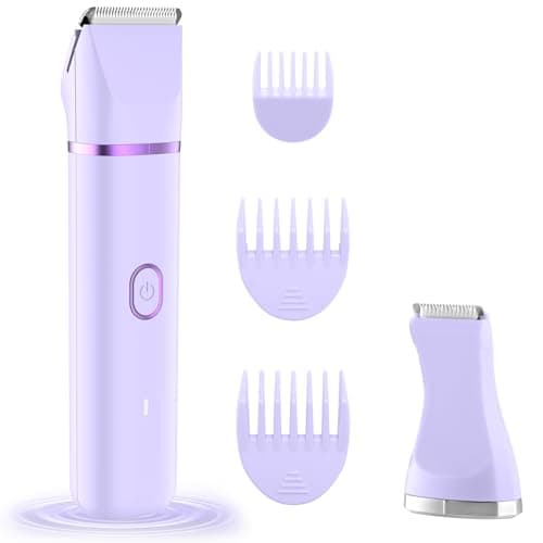 Bikini Trimmer for Women, 2-in-1 Waterproof Painless Body Shaver for Legs, Underarms, Bikini Line with Narrow & Wide Ceramic Blades, 3 Combs, USB Rechargeable, Travel Friendly Gift for Women,Mauve — image 1