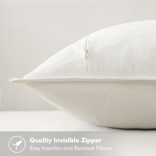 MIULEE Decorative Linen Euro Sham Pillow Covers 22x22 Inch Cream White Boho Farmhouse Neutral Couch Throw Pillows for Bed Pack of 2 Accent Modern Pillowcase Sofa Livingroom Home Decor view 3