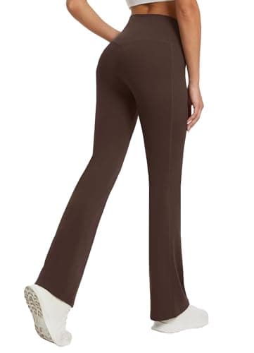 DLOODA Women's Yoga Pants with Pockets No Front Seam Crossover High Waisted Flare Leggings Tummy Control Bootcut Pants view 2