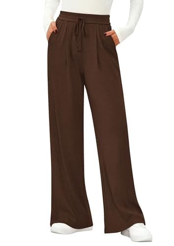 PRETTYGARDEN Women's Wide Leg Pants 2026 Fall Clothes Elastic High Waisted Knit Lounge Palazzo Pant Trousers with Pockets view 4