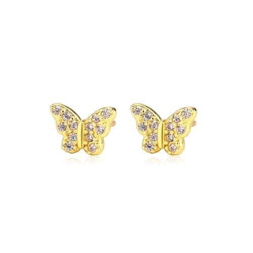 DHZJTSL Dainty Gold Butterfly Stud Earrings for Women with S925 Sterling Silver Post, Hypoallergenic 14K Gold Plated Butterfly Shaped Minimalist Earrings Jewelry, Cartilage Helix Piercing view 1
