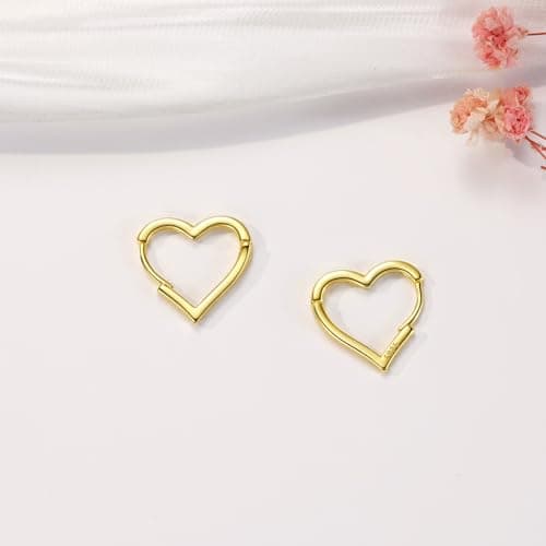 DHZJTSL 925 Sterling Silver 1.6CM Heart Hoop Earrings for Women Girls, with 925 Sterling Silver Posts, Sweet Love Heart Shaped Earrings view 2