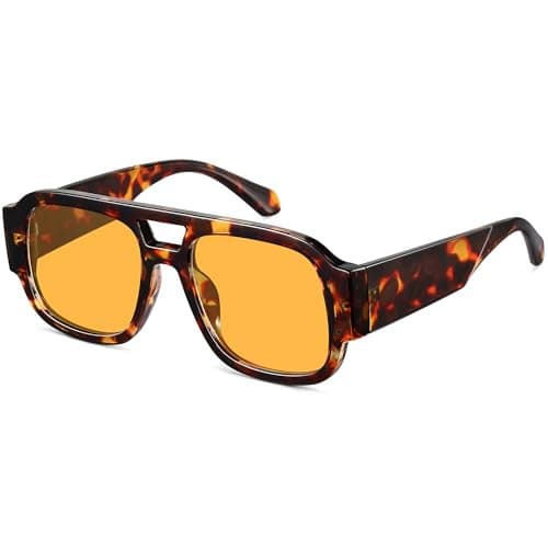 LOOMAKA Square Aviator Sunglasses for Women Retro 70s Chunky Double Bridge Glasses Trendy Flat Top Y2K Shades — image 1