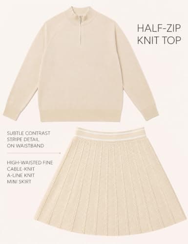 CiCiBird Womens 2 Piece Skirt Sets Half Zip Knit Sweater Sets | Pullover Sweaters, Mini Skirt, Long Sleeve Half Zip Collar, Cable Knit Texture, Trendy Fall Look, Coffee Dates, Shopping view 2