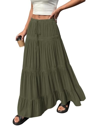BTFBM Spring Skirts for Women 2026 Summer Boho Beach Vacation Clothes Casual Pleated High Waisted Flowy Maxi Skirt view 2