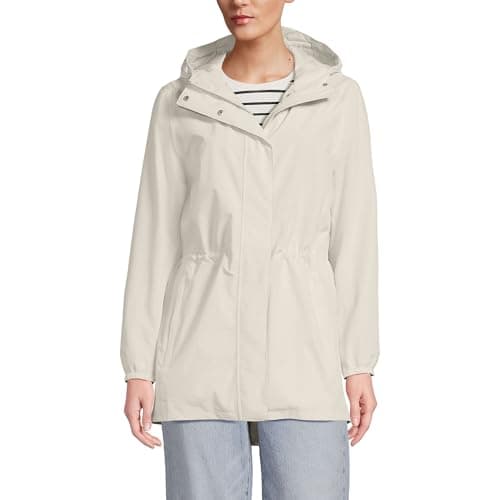 Lands' End Womens Packable Waterproof Raincoat Ivory Latte Regular Large