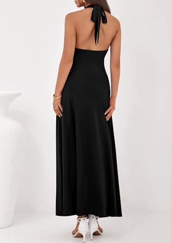 PRETTYGARDEN Halter Dresses for Women 2026 Elegant Classy Spring V Neck Tie Backless Summer Wedding Guest Cocktail Midi Dress view 4