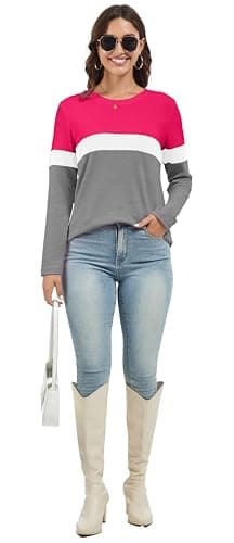 Jeqeocafy Women's Color Block Tunics Tops Crewneck Long Sleeve Shirts Casual Pullover Loose Fit T-Shirt view 4